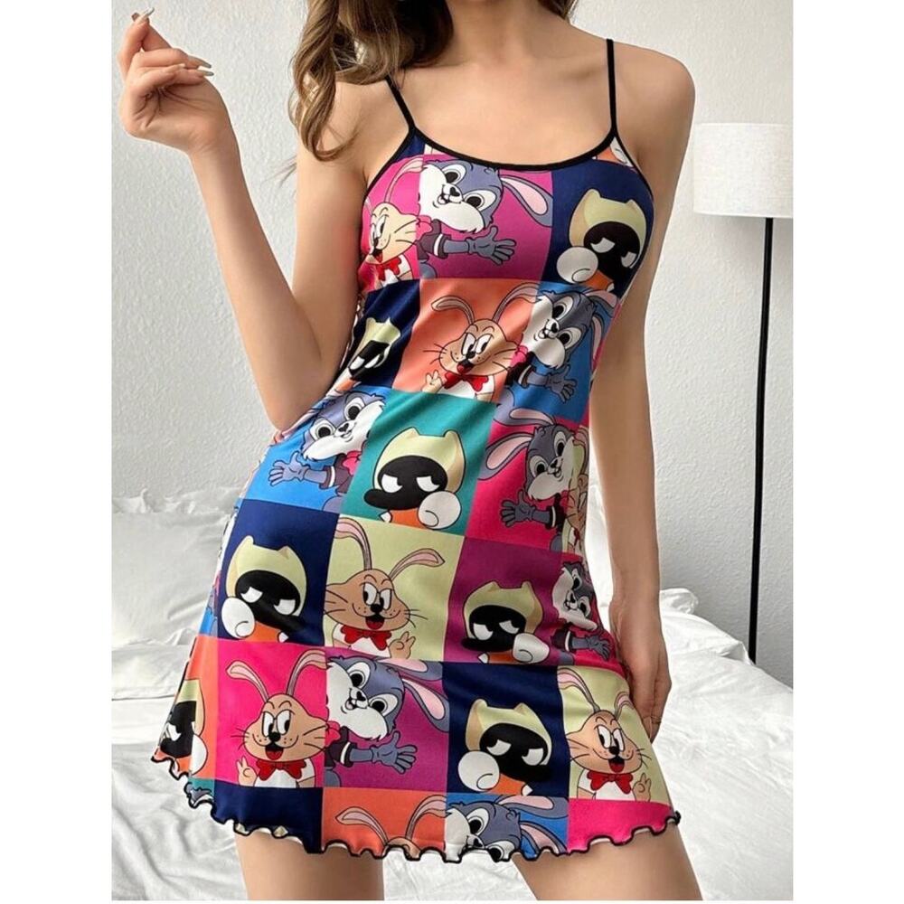 NWT! Super Cute Cartoon Animal Bunny Rabbit Camisole Pajama Sleep Dress - LARGE